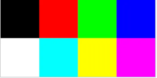 3 bit color showing black, red, green, blue, white, cyan, yellow and magenta.